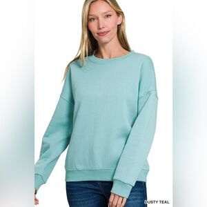 Zenana Outfitters Dusty Teal Crew Neck Sweater ot-4366d4